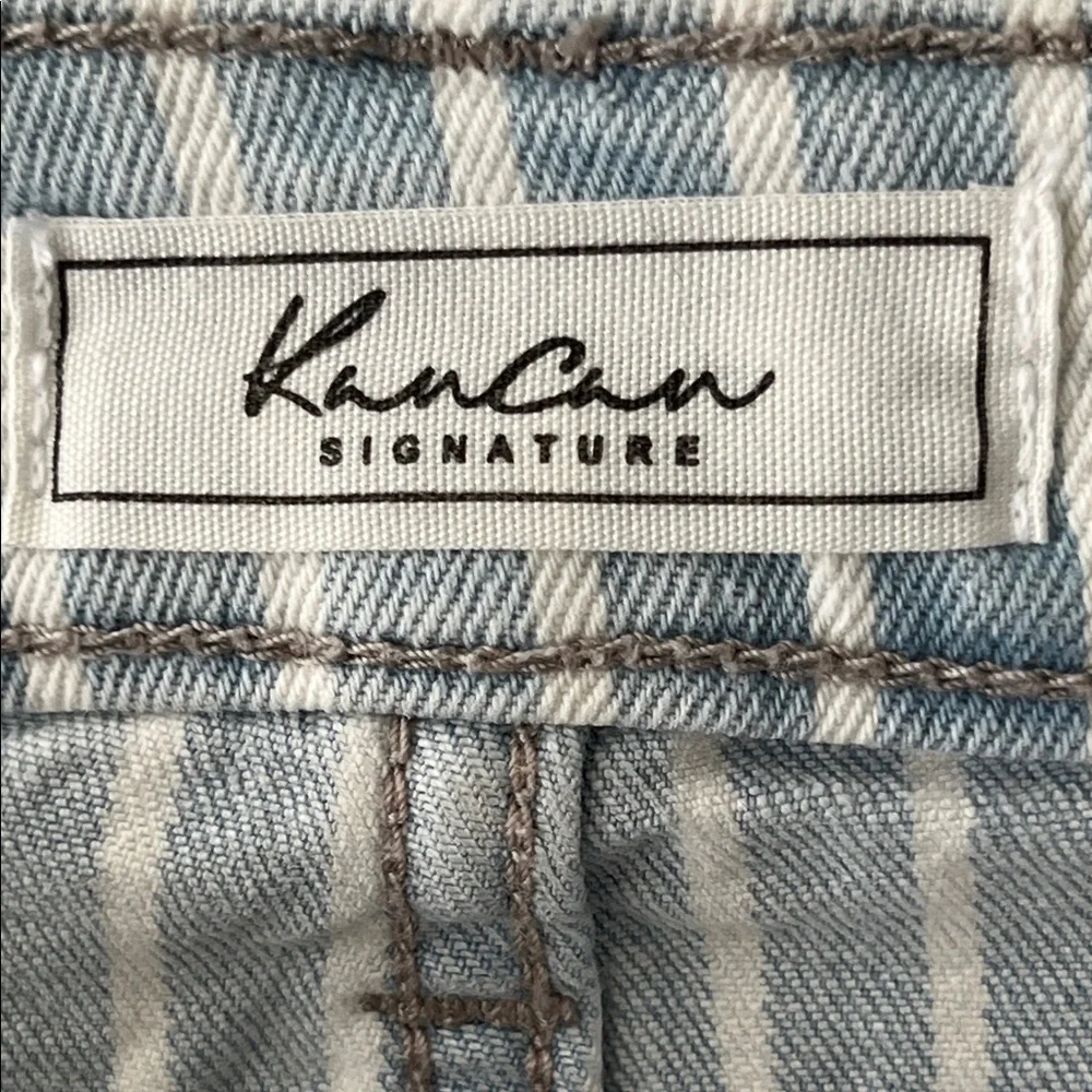 KanCan Signature Ultra High Rise Extreme Flair Light Blue Strip Jeans Women FLAW - Picture 2 of 13